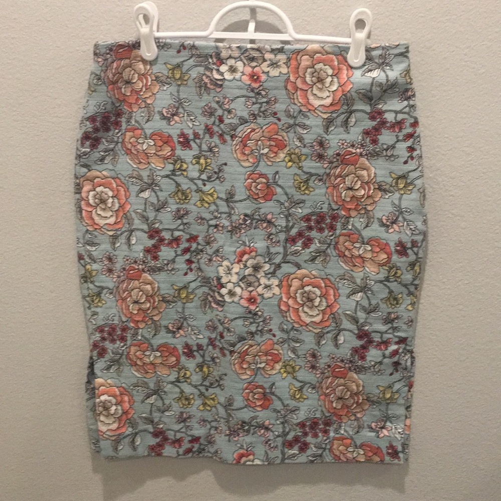 LOFT aqua Floral Pencil skirt